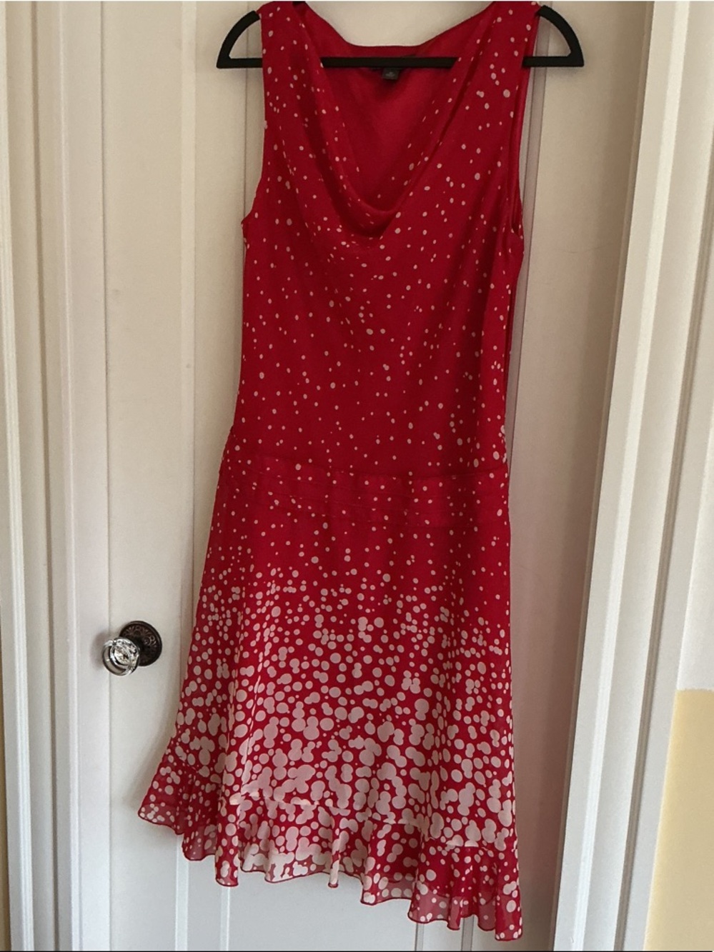 Liz Claiborne Red Sleeveless Cowl-Neck Polka Dot Midi Dress